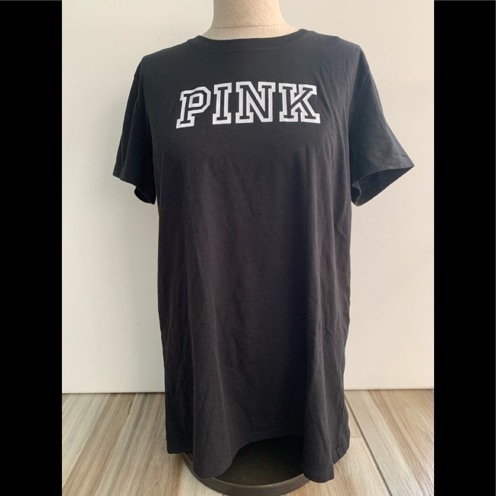 Victoria’s Secret Pink Logo T Shirt Black Large L NWT